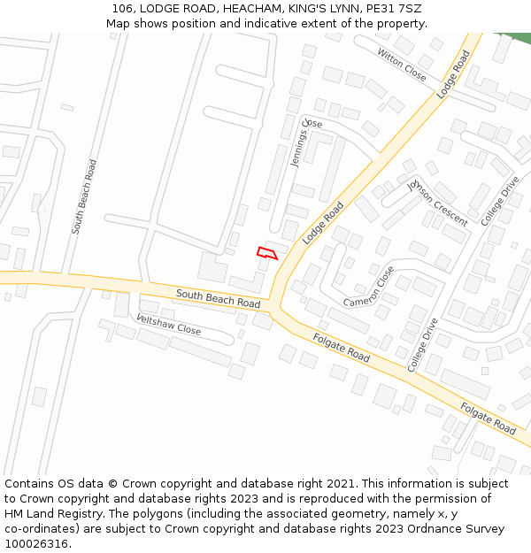 106, LODGE ROAD, HEACHAM, KING'S LYNN, PE31 7SZ: Location map and indicative extent of plot