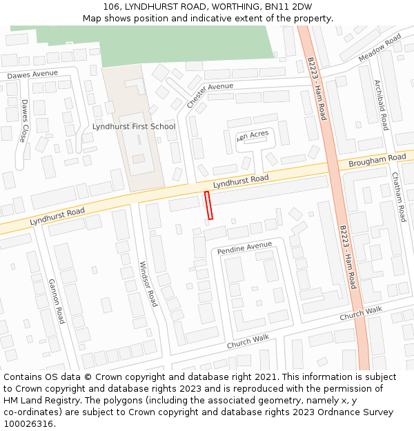 106, LYNDHURST ROAD, WORTHING, BN11 2DW: Location map and indicative extent of plot