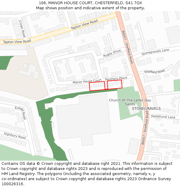 106, MANOR HOUSE COURT, CHESTERFIELD, S41 7GX: Location map and indicative extent of plot