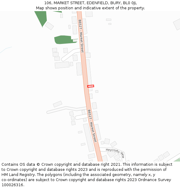 106, MARKET STREET, EDENFIELD, BURY, BL0 0JL: Location map and indicative extent of plot