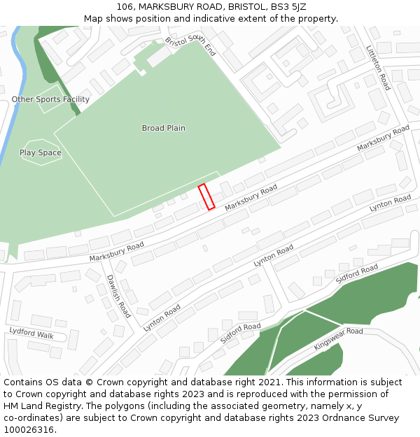 106, MARKSBURY ROAD, BRISTOL, BS3 5JZ: Location map and indicative extent of plot