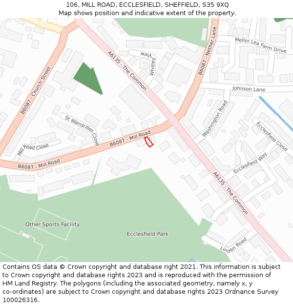 106, MILL ROAD, ECCLESFIELD, SHEFFIELD, S35 9XQ: Location map and indicative extent of plot