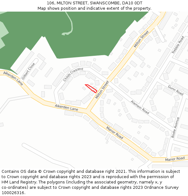 106, MILTON STREET, SWANSCOMBE, DA10 0DT: Location map and indicative extent of plot