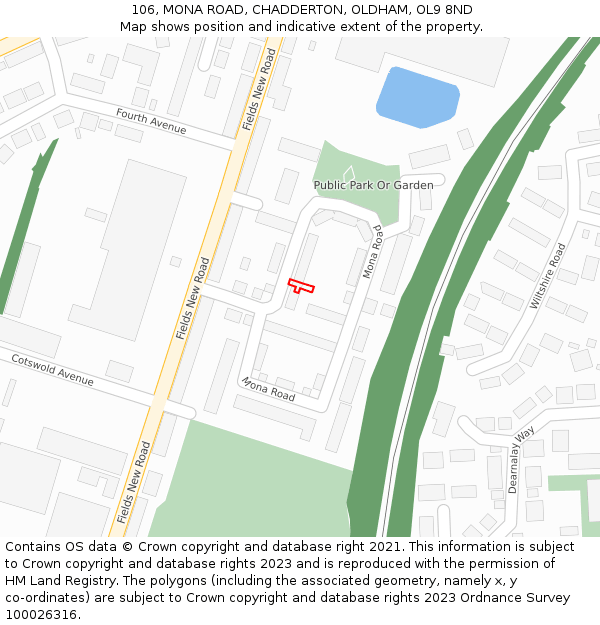 106, MONA ROAD, CHADDERTON, OLDHAM, OL9 8ND: Location map and indicative extent of plot