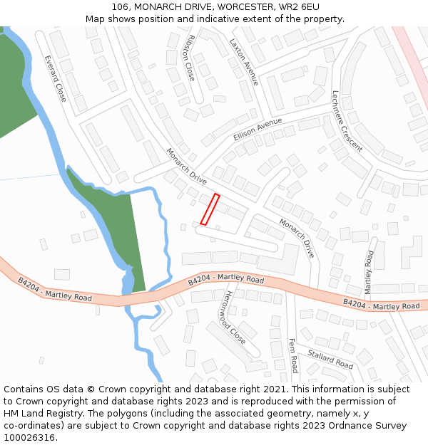 106, MONARCH DRIVE, WORCESTER, WR2 6EU: Location map and indicative extent of plot