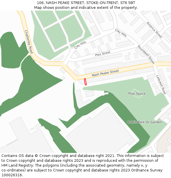 106, NASH PEAKE STREET, STOKE-ON-TRENT, ST6 5BT: Location map and indicative extent of plot