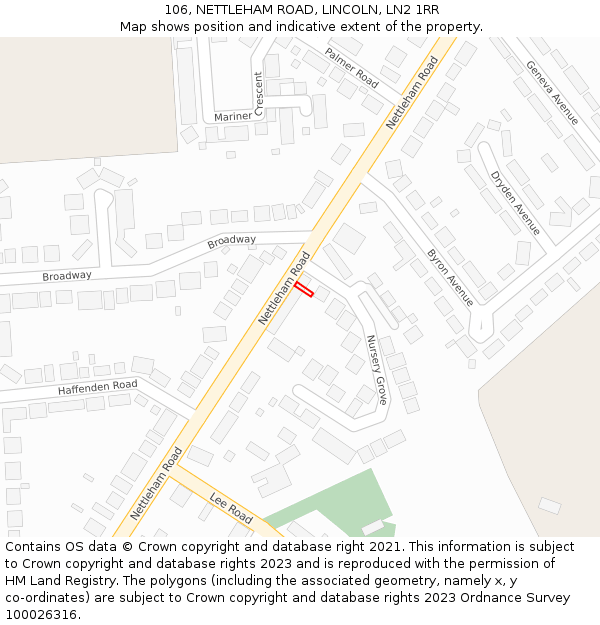 106, NETTLEHAM ROAD, LINCOLN, LN2 1RR: Location map and indicative extent of plot
