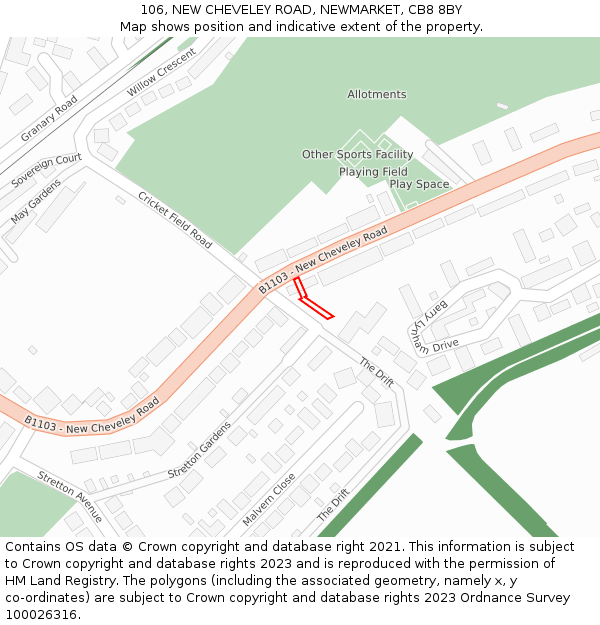 106, NEW CHEVELEY ROAD, NEWMARKET, CB8 8BY: Location map and indicative extent of plot