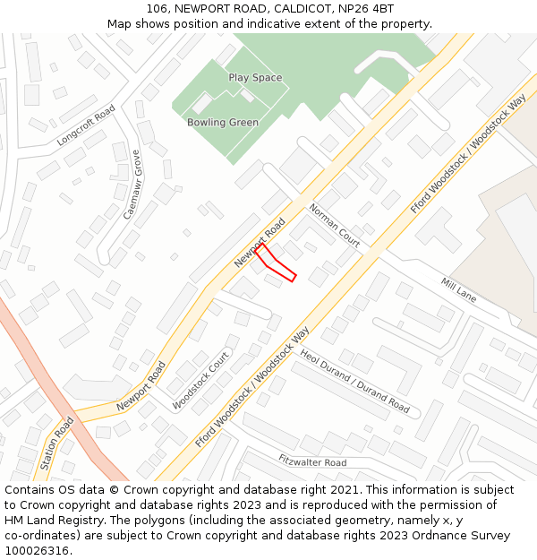 106, NEWPORT ROAD, CALDICOT, NP26 4BT: Location map and indicative extent of plot