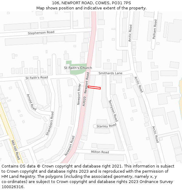 106, NEWPORT ROAD, COWES, PO31 7PS: Location map and indicative extent of plot