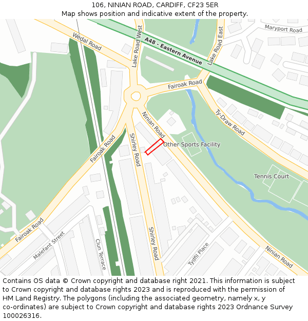 106, NINIAN ROAD, CARDIFF, CF23 5ER: Location map and indicative extent of plot