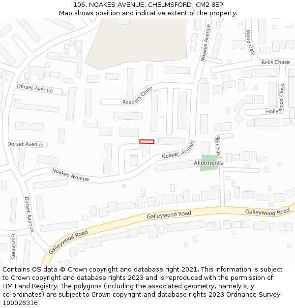 106, NOAKES AVENUE, CHELMSFORD, CM2 8EP: Location map and indicative extent of plot