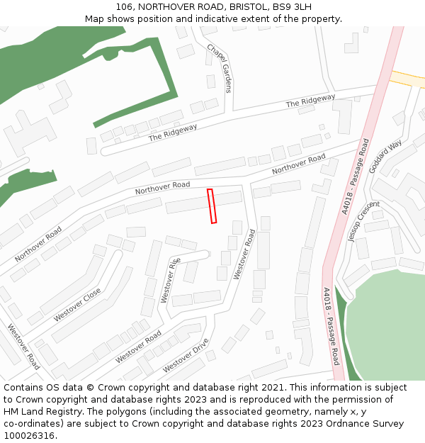 106, NORTHOVER ROAD, BRISTOL, BS9 3LH: Location map and indicative extent of plot