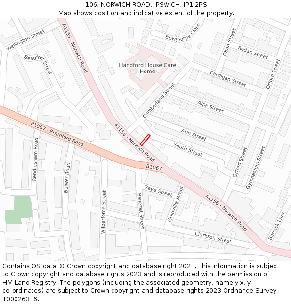 106, NORWICH ROAD, IPSWICH, IP1 2PS: Location map and indicative extent of plot