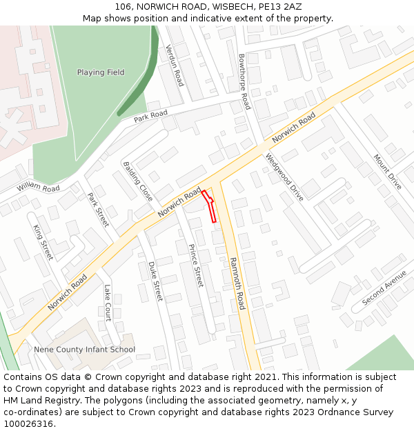 106, NORWICH ROAD, WISBECH, PE13 2AZ: Location map and indicative extent of plot