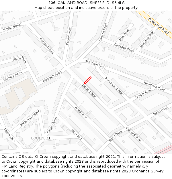 106, OAKLAND ROAD, SHEFFIELD, S6 4LS: Location map and indicative extent of plot