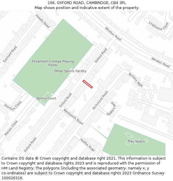106, OXFORD ROAD, CAMBRIDGE, CB4 3PL: Location map and indicative extent of plot