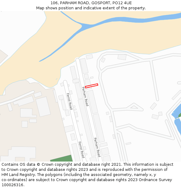 106, PARHAM ROAD, GOSPORT, PO12 4UE: Location map and indicative extent of plot