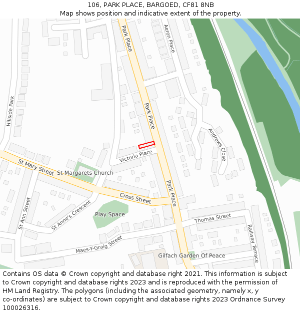 106, PARK PLACE, BARGOED, CF81 8NB: Location map and indicative extent of plot