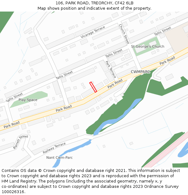 106, PARK ROAD, TREORCHY, CF42 6LB: Location map and indicative extent of plot