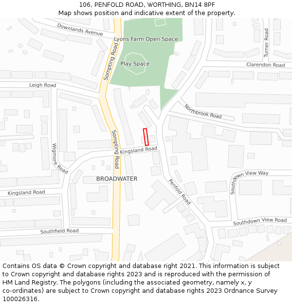 106, PENFOLD ROAD, WORTHING, BN14 8PF: Location map and indicative extent of plot