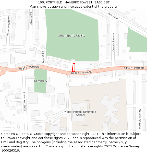 106, PORTFIELD, HAVERFORDWEST, SA61 1BT: Location map and indicative extent of plot