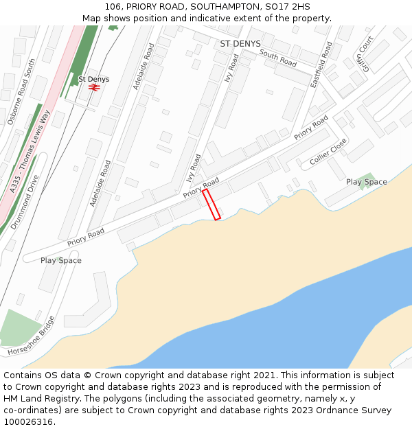 106, PRIORY ROAD, SOUTHAMPTON, SO17 2HS: Location map and indicative extent of plot