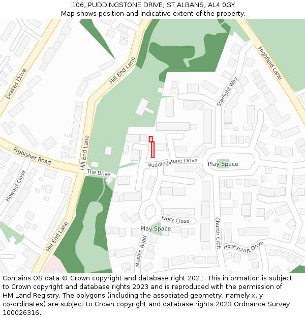106, PUDDINGSTONE DRIVE, ST ALBANS, AL4 0GY: Location map and indicative extent of plot