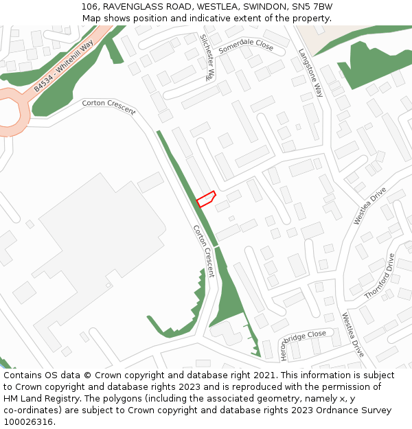 106, RAVENGLASS ROAD, WESTLEA, SWINDON, SN5 7BW: Location map and indicative extent of plot