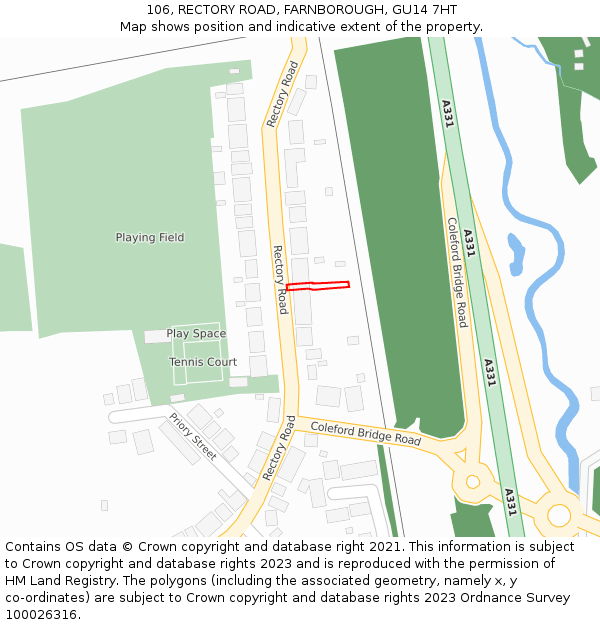 106, RECTORY ROAD, FARNBOROUGH, GU14 7HT: Location map and indicative extent of plot