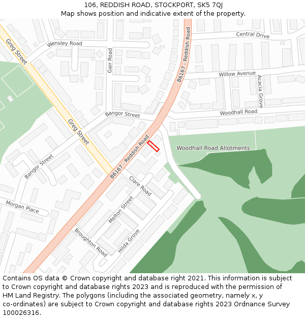 106, REDDISH ROAD, STOCKPORT, SK5 7QJ: Location map and indicative extent of plot