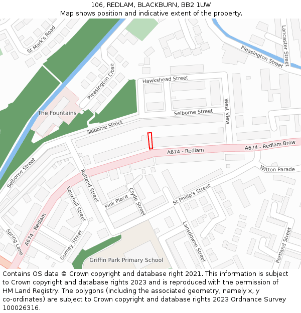 106, REDLAM, BLACKBURN, BB2 1UW: Location map and indicative extent of plot