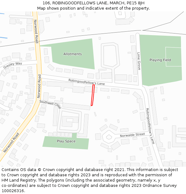 106, ROBINGOODFELLOWS LANE, MARCH, PE15 8JH: Location map and indicative extent of plot
