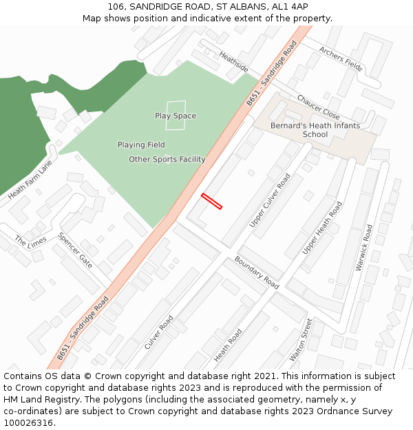 106, SANDRIDGE ROAD, ST ALBANS, AL1 4AP: Location map and indicative extent of plot