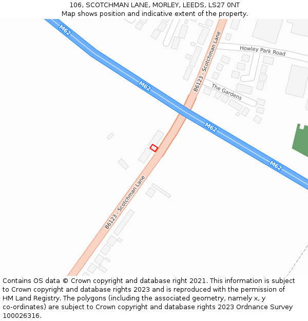 106, SCOTCHMAN LANE, MORLEY, LEEDS, LS27 0NT: Location map and indicative extent of plot