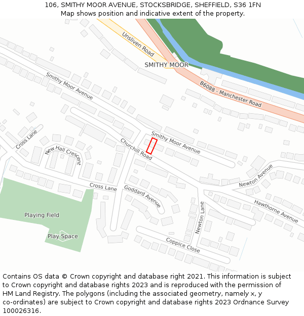 106, SMITHY MOOR AVENUE, STOCKSBRIDGE, SHEFFIELD, S36 1FN: Location map and indicative extent of plot