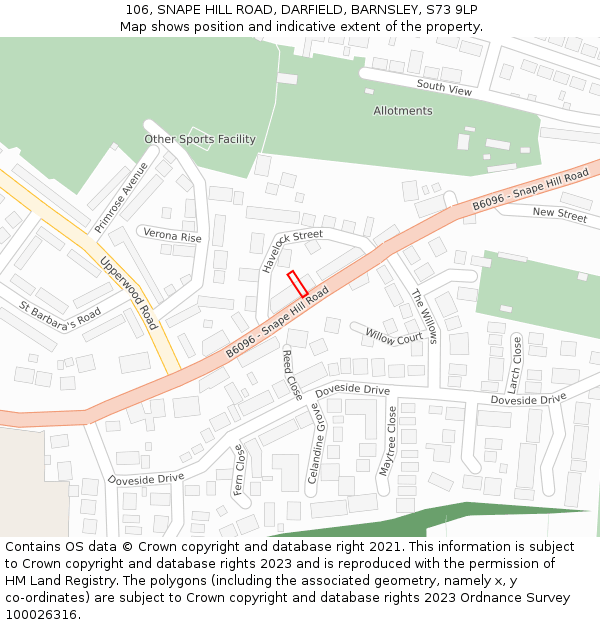 106, SNAPE HILL ROAD, DARFIELD, BARNSLEY, S73 9LP: Location map and indicative extent of plot