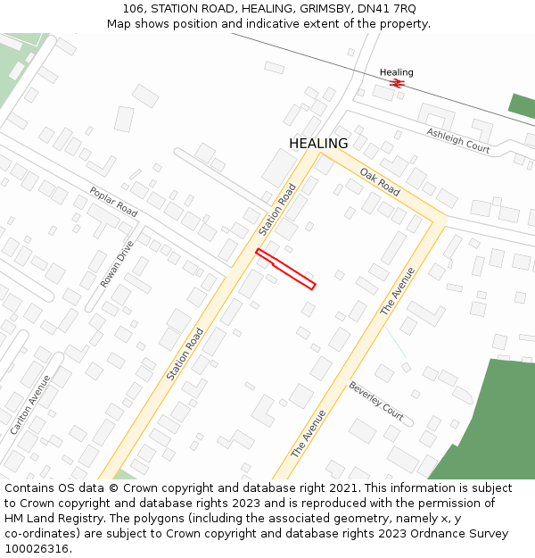 106, STATION ROAD, HEALING, GRIMSBY, DN41 7RQ: Location map and indicative extent of plot