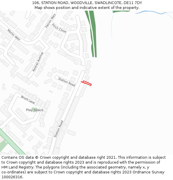 106, STATION ROAD, WOODVILLE, SWADLINCOTE, DE11 7DY: Location map and indicative extent of plot