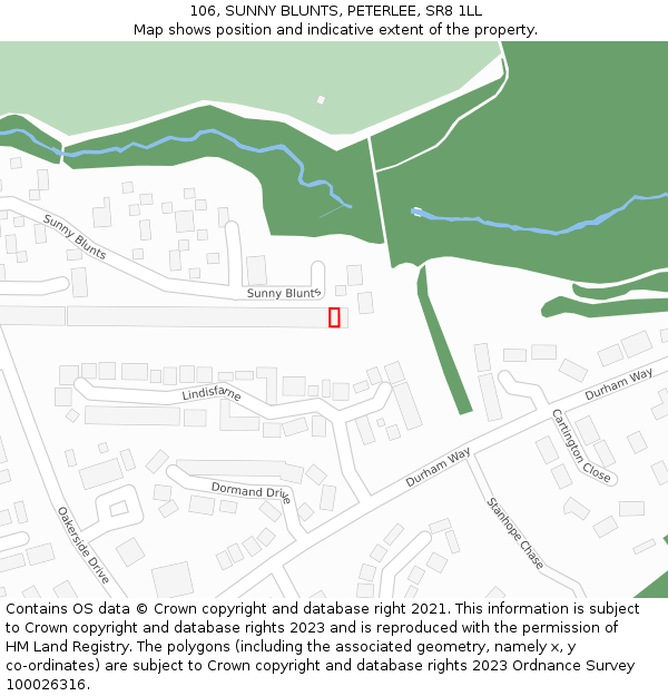 106, SUNNY BLUNTS, PETERLEE, SR8 1LL: Location map and indicative extent of plot