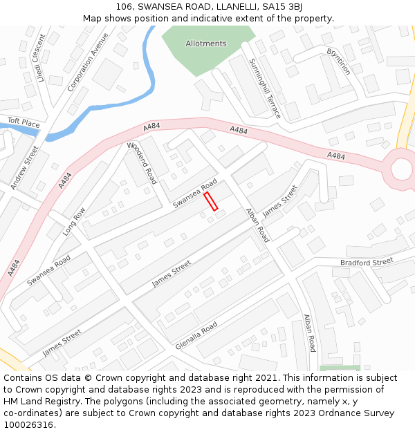 106, SWANSEA ROAD, LLANELLI, SA15 3BJ: Location map and indicative extent of plot