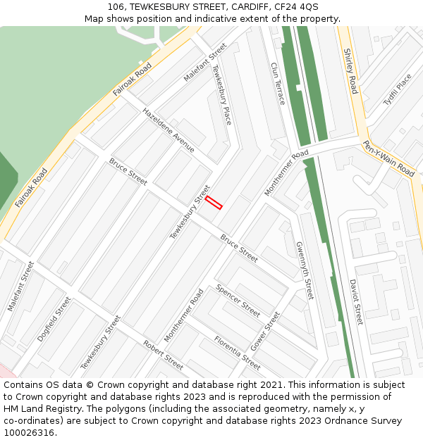 106, TEWKESBURY STREET, CARDIFF, CF24 4QS: Location map and indicative extent of plot