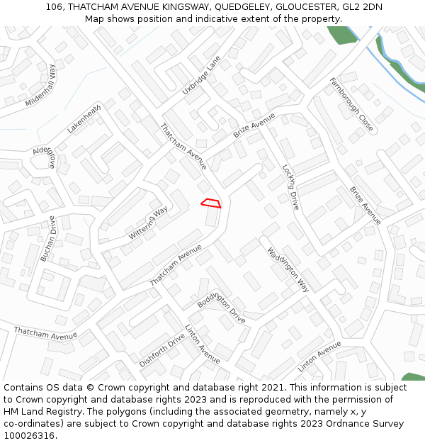106, THATCHAM AVENUE KINGSWAY, QUEDGELEY, GLOUCESTER, GL2 2DN: Location map and indicative extent of plot