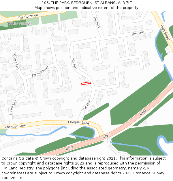 106, THE PARK, REDBOURN, ST ALBANS, AL3 7LT: Location map and indicative extent of plot