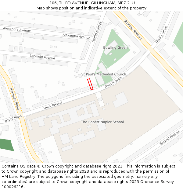 106, THIRD AVENUE, GILLINGHAM, ME7 2LU: Location map and indicative extent of plot