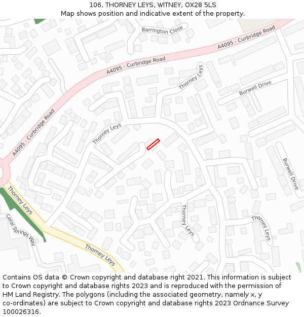 106, THORNEY LEYS, WITNEY, OX28 5LS: Location map and indicative extent of plot