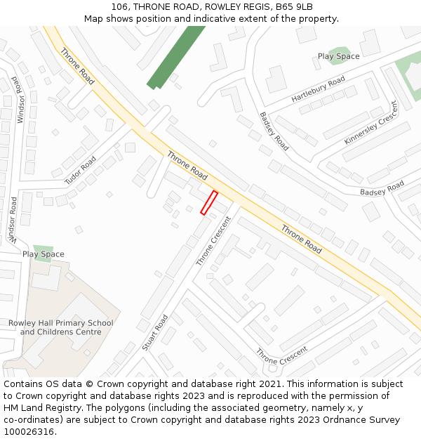 106, THRONE ROAD, ROWLEY REGIS, B65 9LB: Location map and indicative extent of plot