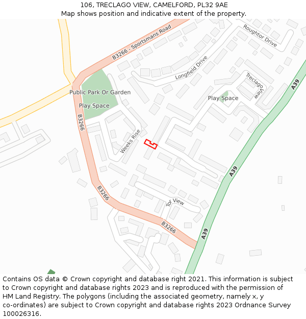 106, TRECLAGO VIEW, CAMELFORD, PL32 9AE: Location map and indicative extent of plot