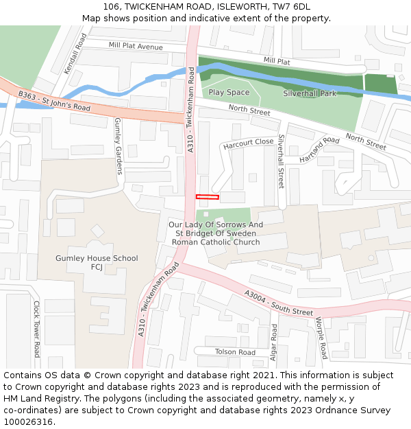 106, TWICKENHAM ROAD, ISLEWORTH, TW7 6DL: Location map and indicative extent of plot