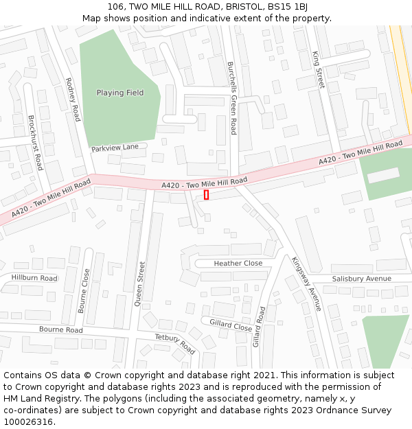 106, TWO MILE HILL ROAD, BRISTOL, BS15 1BJ: Location map and indicative extent of plot